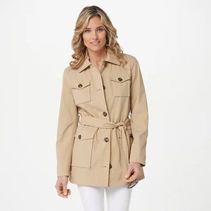 Dennis Basso Women's Water Resistant -Pocket Safari Trench Green A392453 Medium